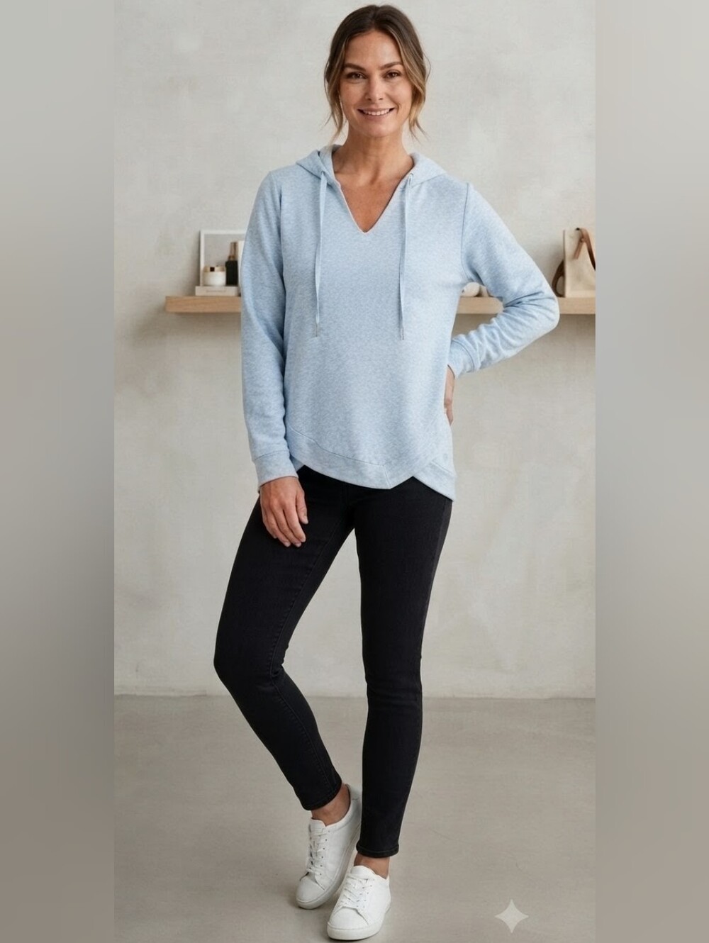 Michael Kors Light Blue Hooded Knit Sweater Top Small
